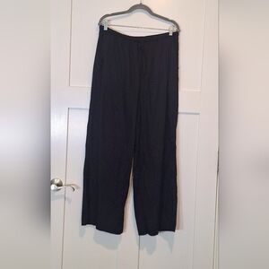 Athleta Linen Blend Stretch Wide Leg Pull On Pants High Rise Black Size Medium